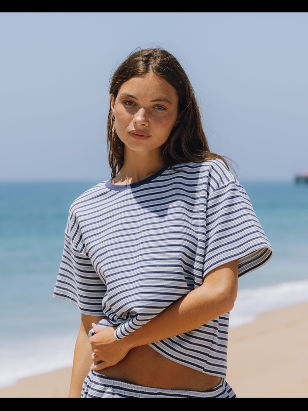 Daily Drills Striped Crop Tee - Navy & White XS/S.     Never Worn (was too small